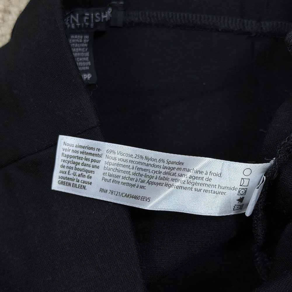 EILEEN FISHER Pants PP Petite Stretch Organic Cotton Slim Ankle Zip Twill Black - Picture 6 of 6